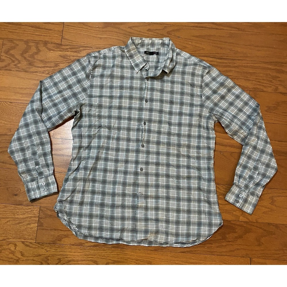 JOHN VARVATOS Shirt Thin Cotton Button Down Multicolor Plaid‎ XXL 2XL